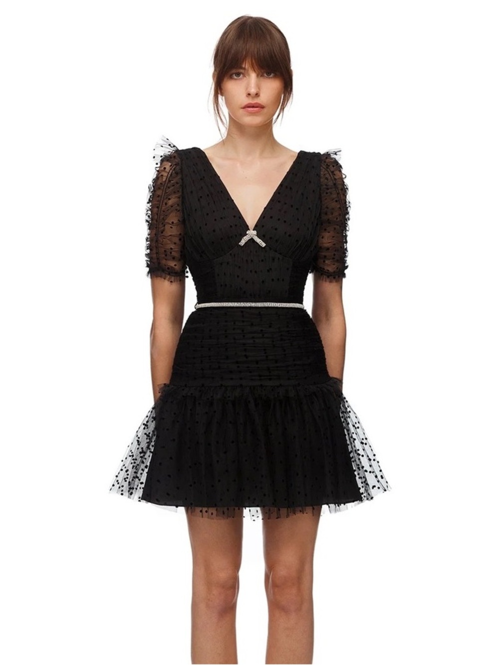 Self-Portrait Inspired Black Polka Dot Tulle Mini Dress